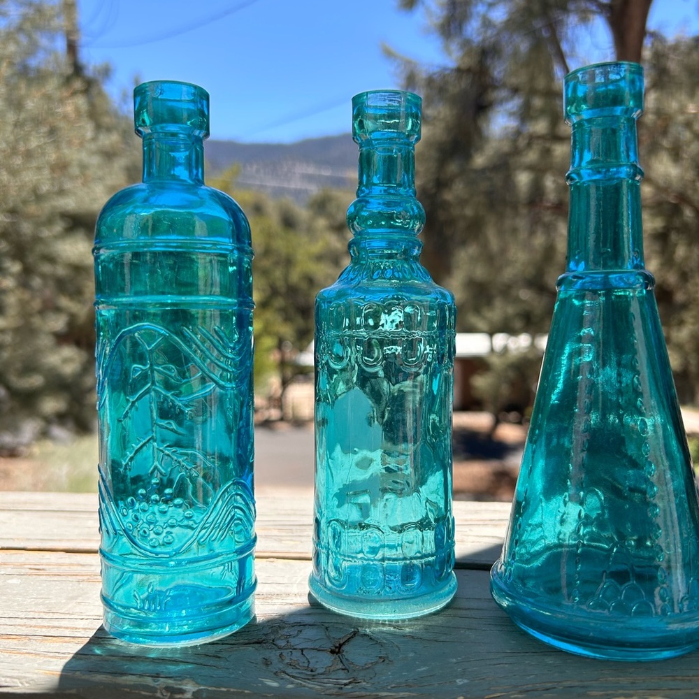 Aqua blue glass bottles